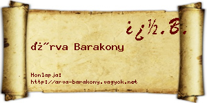 Árva Barakony névjegykártya